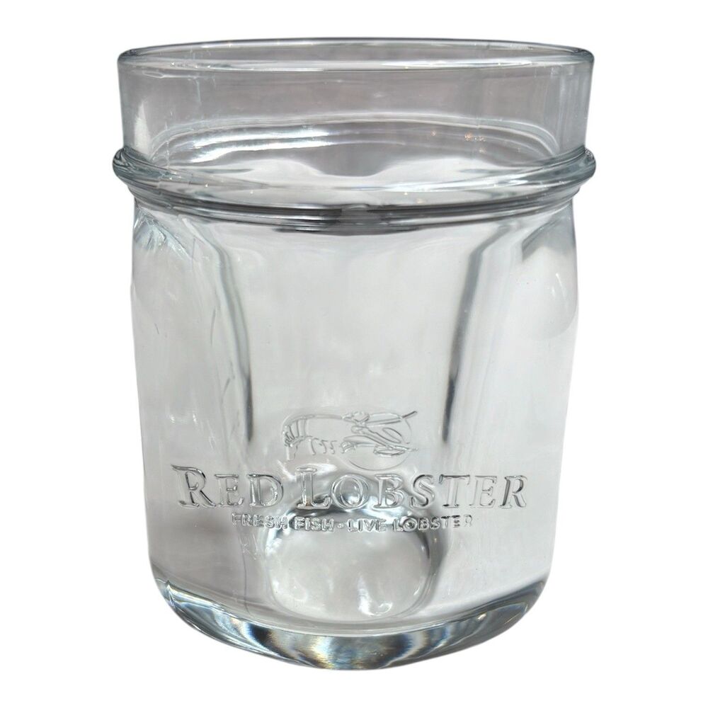 Vintage Red Lobster Mason Jar Glass with Heavy Raised Letters